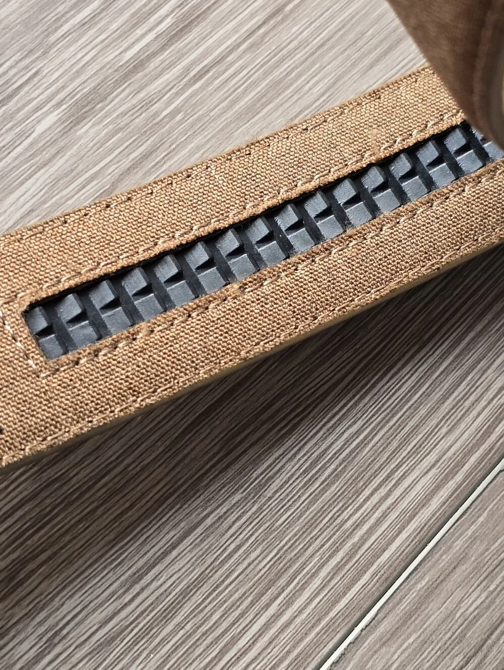 Mission Belt Mens Tan Canvas Ratchet Belt Black Buckle No Holes Adjustable